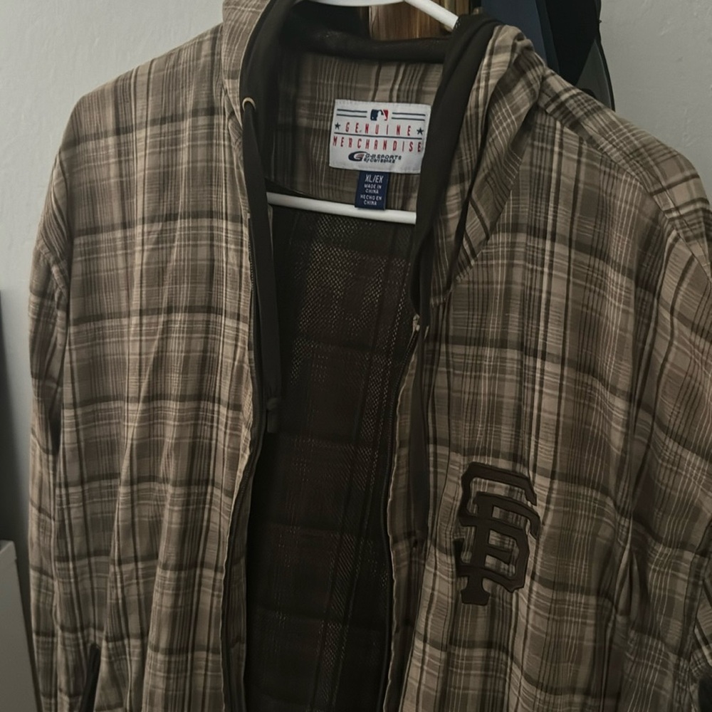 Vintage San Francisco Giants Brown Khaki Plaid Jacket Size XL